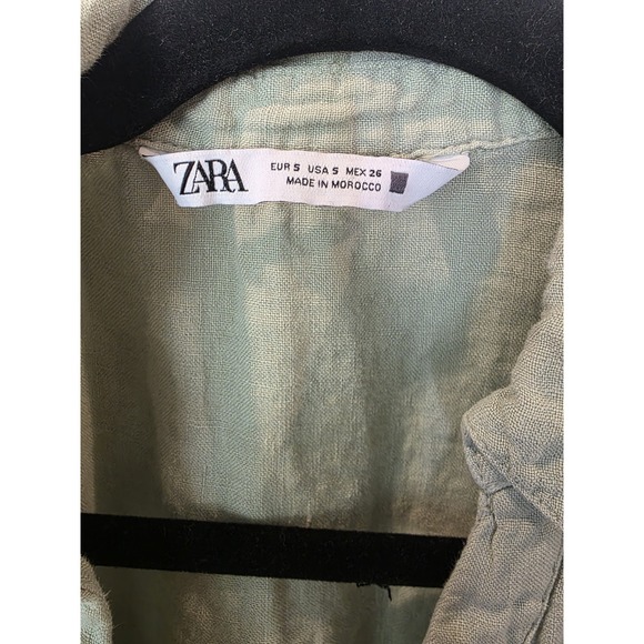 Zara Linen Crinkle Shirt Dress Sz S Light Green Quiet Luxury EuropeanTravel Chic - Picture 3 of 8